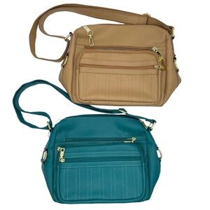 Passage leather purse bundle tan blue two purses adjustable strap travel storage